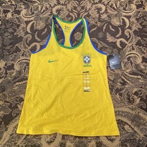 Nike Yellow Brasil Racerback Tank with Green & Blue Trim